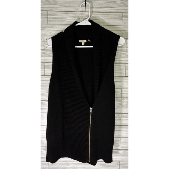 Eileen Fisher Cashmere Cotton Full Zip Sweater Vest ‎ Ribbed Black Size Small - Picture 1 of 7